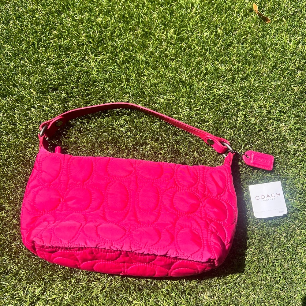 Coach Signature Pink Quilted Baguette Bag